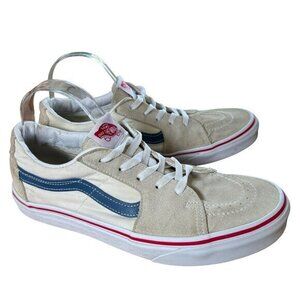 Vans Sk8-Lo Sneaker Shoe Suede Skater Leather Unisex Cream Blue Red M 9.5‎ W 11